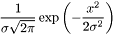 \[ \frac{ 1 }{ \sigma \sqrt{ 2 \pi } } \exp{ \left( - \frac{x^2}{ 2 \sigma^2 } \right) } \]